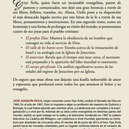 Un gran legado para este tiempo: Fundamentos de la vida profecía Tomo 2 - Yiye Avila - Pura Vida Books