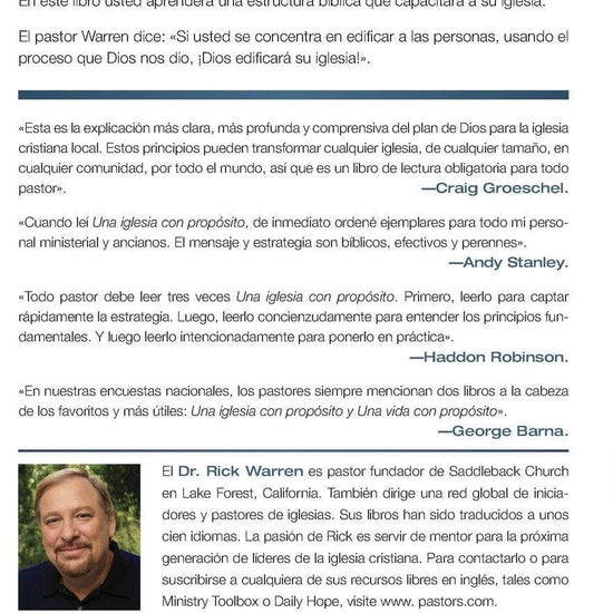 Una Iglesia Con Proposito - Rick Warren - Pura Vida Books