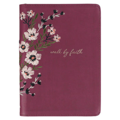 Walk By Faith Beet Red Faux Leather Classic Journal with Zippered Closure - 2 Corinthians 5:7 - Pura Vida Books