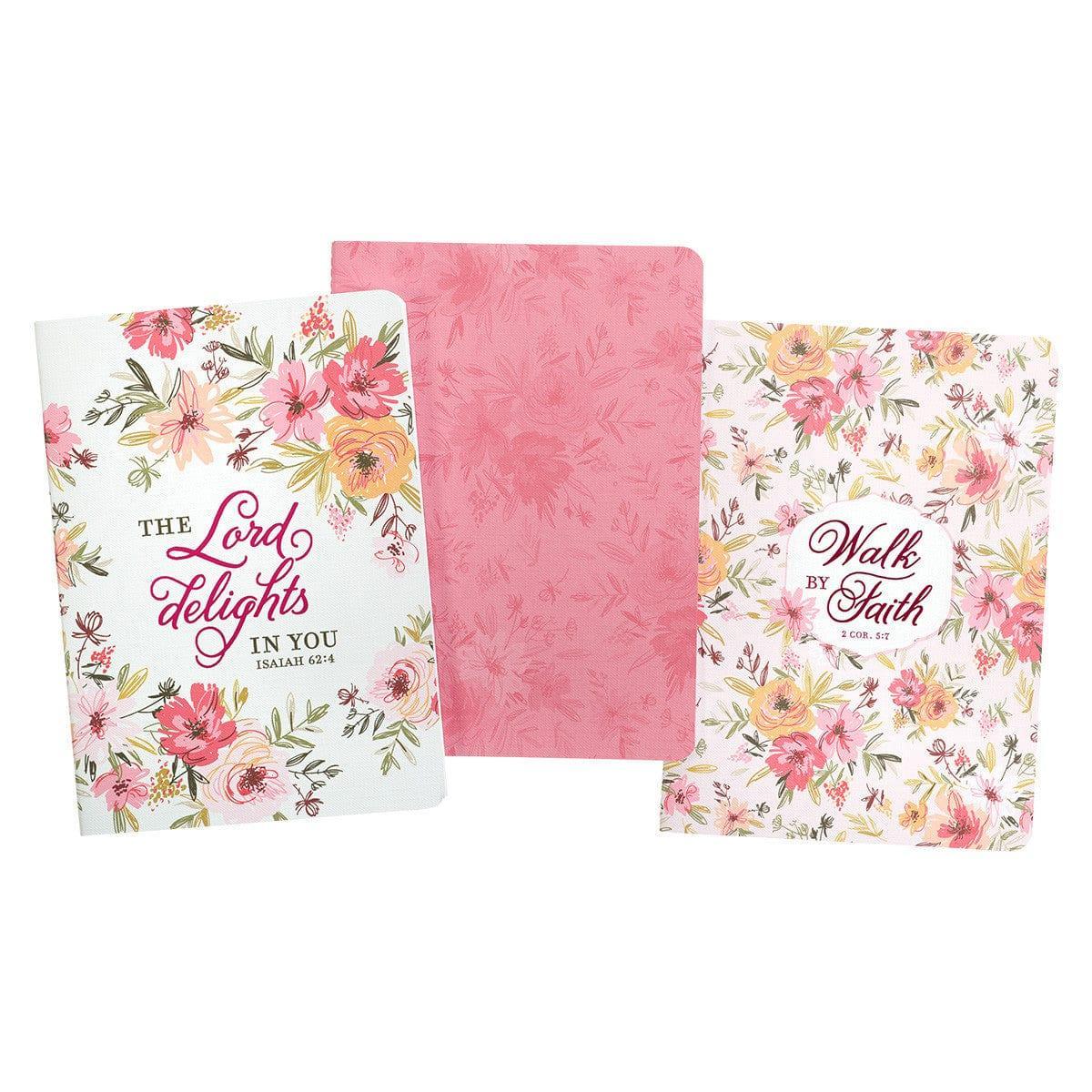 Walk by Faith Berry Pink Floral Large Notebook Set - 2 Corinthians 5:7 - Pura Vida Books