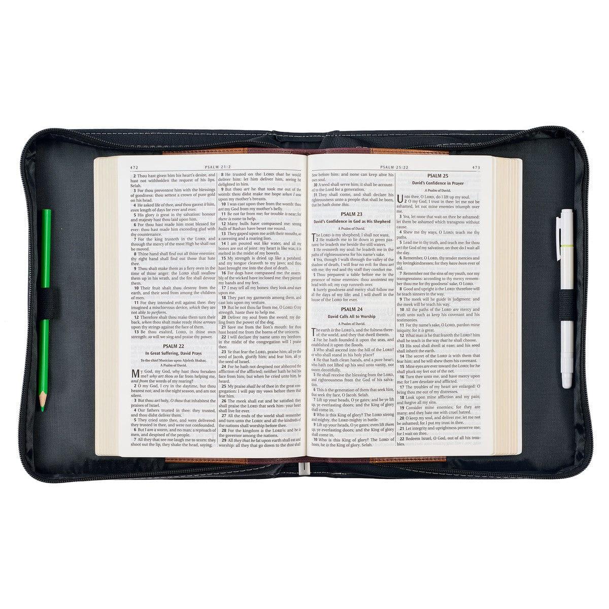 Walk by Faith Black and Gray Faux Leather Classic Bible Cover - 2 Corinthians 5:7 - Pura Vida Books