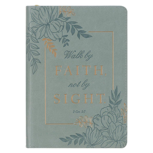 Walk By Faith Teal Floral Faux Leather Journal with Zipper Closure - 2 Corinthians 5:7 - Pura Vida Books