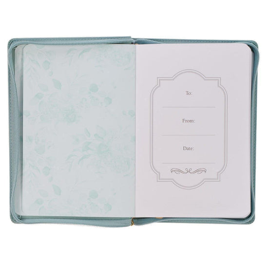 Walk By Faith Teal Floral Faux Leather Journal with Zipper Closure - 2 Corinthians 5:7 - Pura Vida Books
