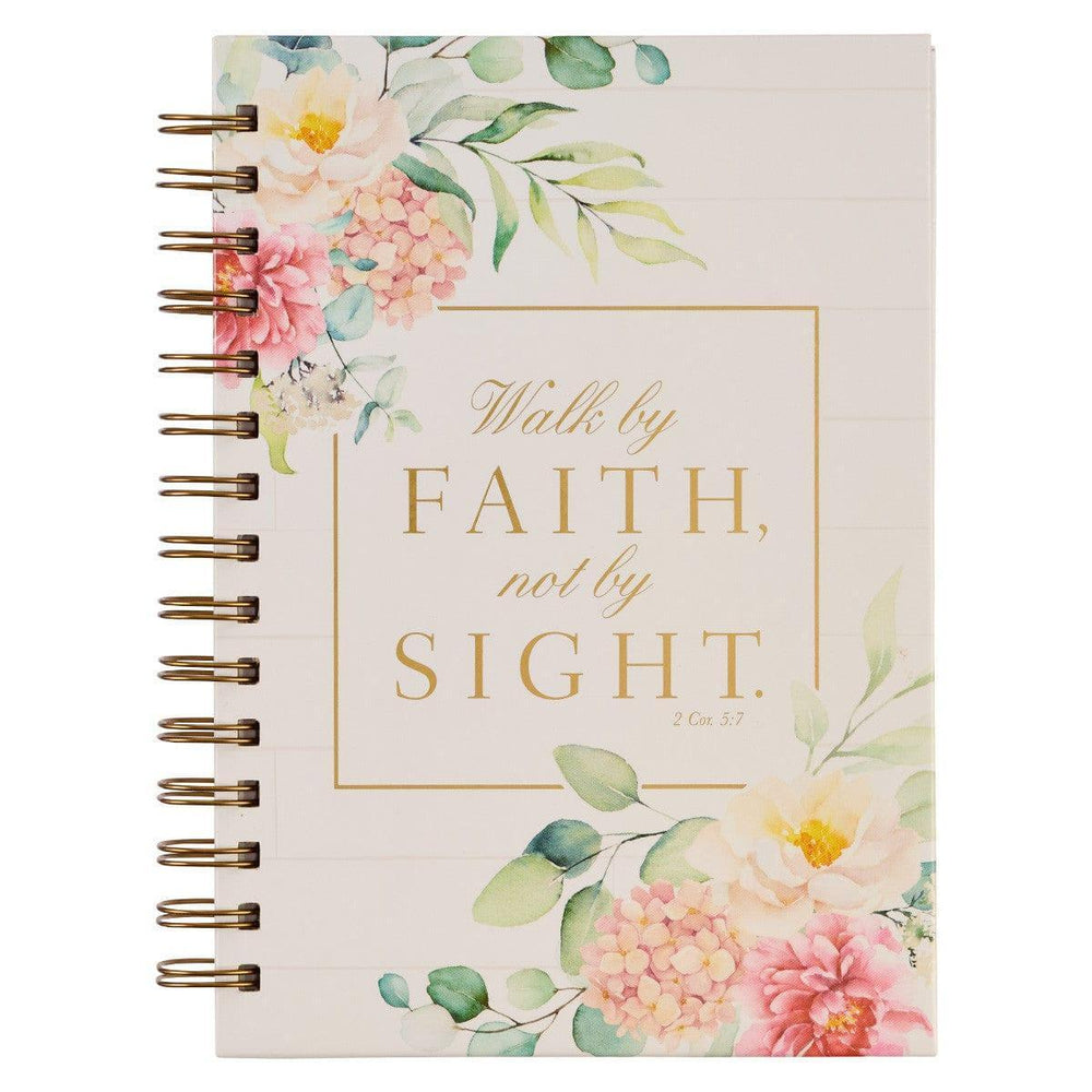 Walk By Faith White Floral Wirebound Journal - 2 Corinthians 5:7 - Pura Vida Books
