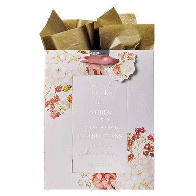 When She Speaks Medium Gift Bag in Pink with Tissue Paper - Proverbs 31:26 - Pura Vida Books