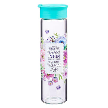 Whoever Believes in Him Glass Water Bottle - John 3:16 - Pura Vida Books