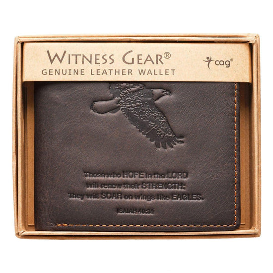 Wings Like Eagles Dark Brown Genuine Leather Wallet - Isaiah 40:31 - Pura Vida Books