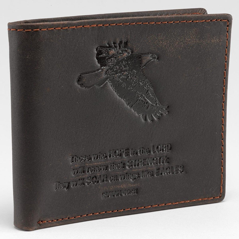 Wings Like Eagles Dark Brown Genuine Leather Wallet - Isaiah 40:31 - Pura Vida Books
