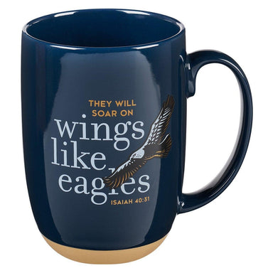 Wings Like Eagles Navy Blue Ceramic Coffee Mug with Exposed Clay Base - Isaiah 40:31 - Pura Vida Books