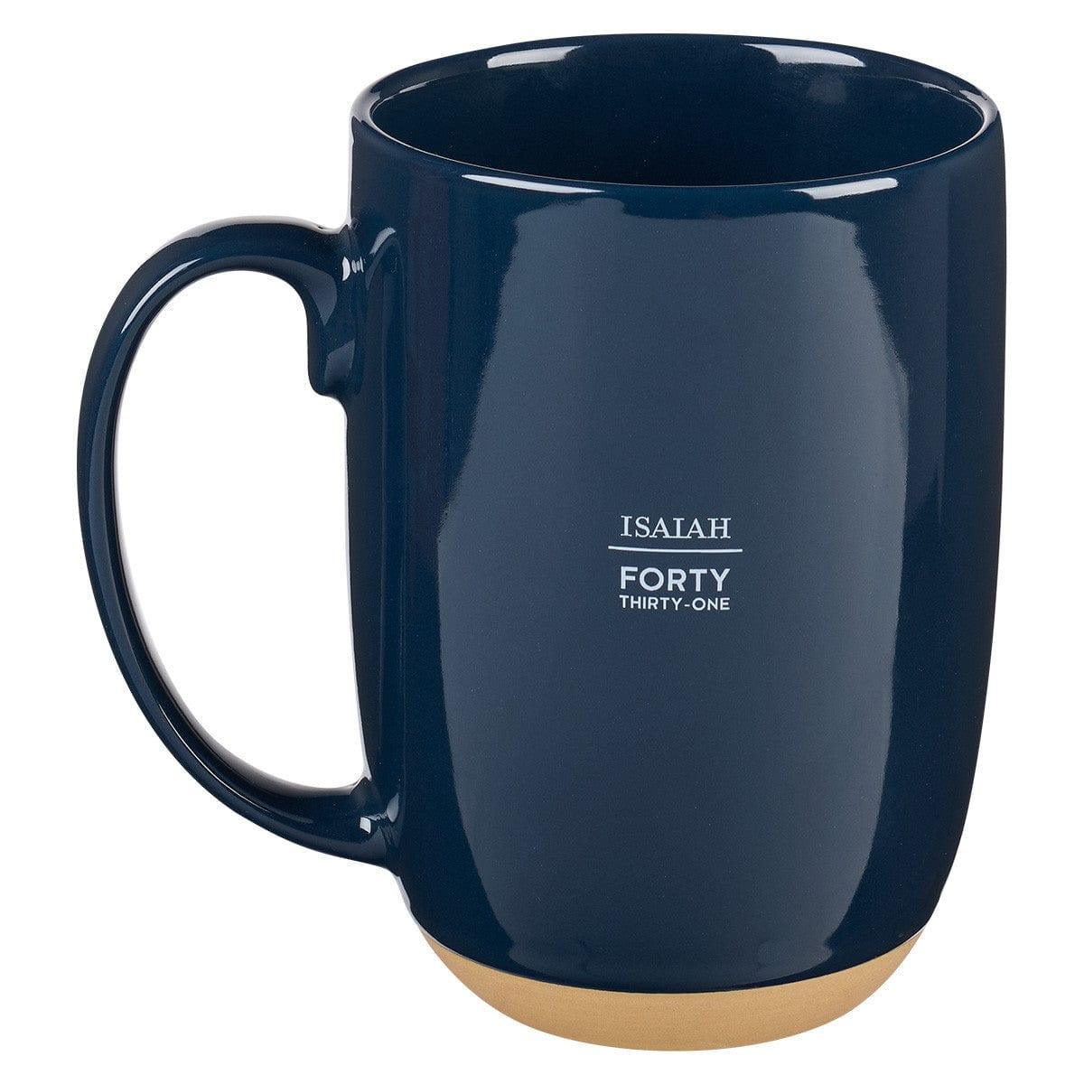 Wings Like Eagles Navy Blue Ceramic Coffee Mug with Exposed Clay Base - Isaiah 40:31 - Pura Vida Books