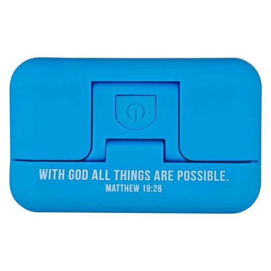 With God All Things Are Possible Blue Adjustable Clip-on Book Light - Matthew 16:26 - Pura Vida Books