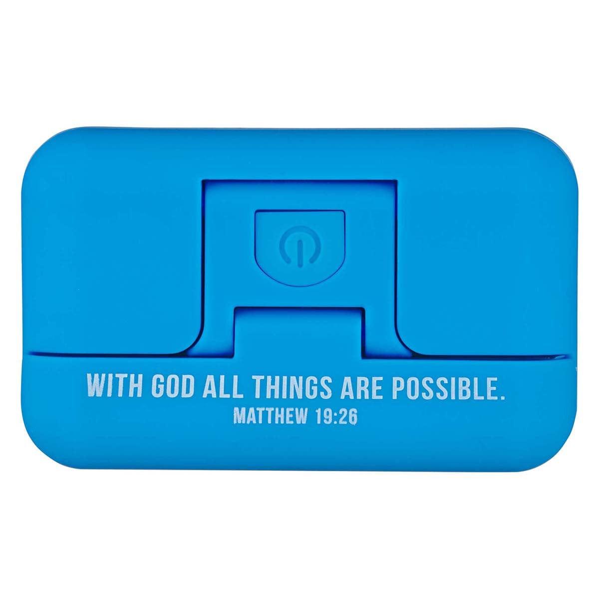 With God All Things Are Possible Blue Adjustable Clip-on Book Light - Matthew 16:26 - Pura Vida Books