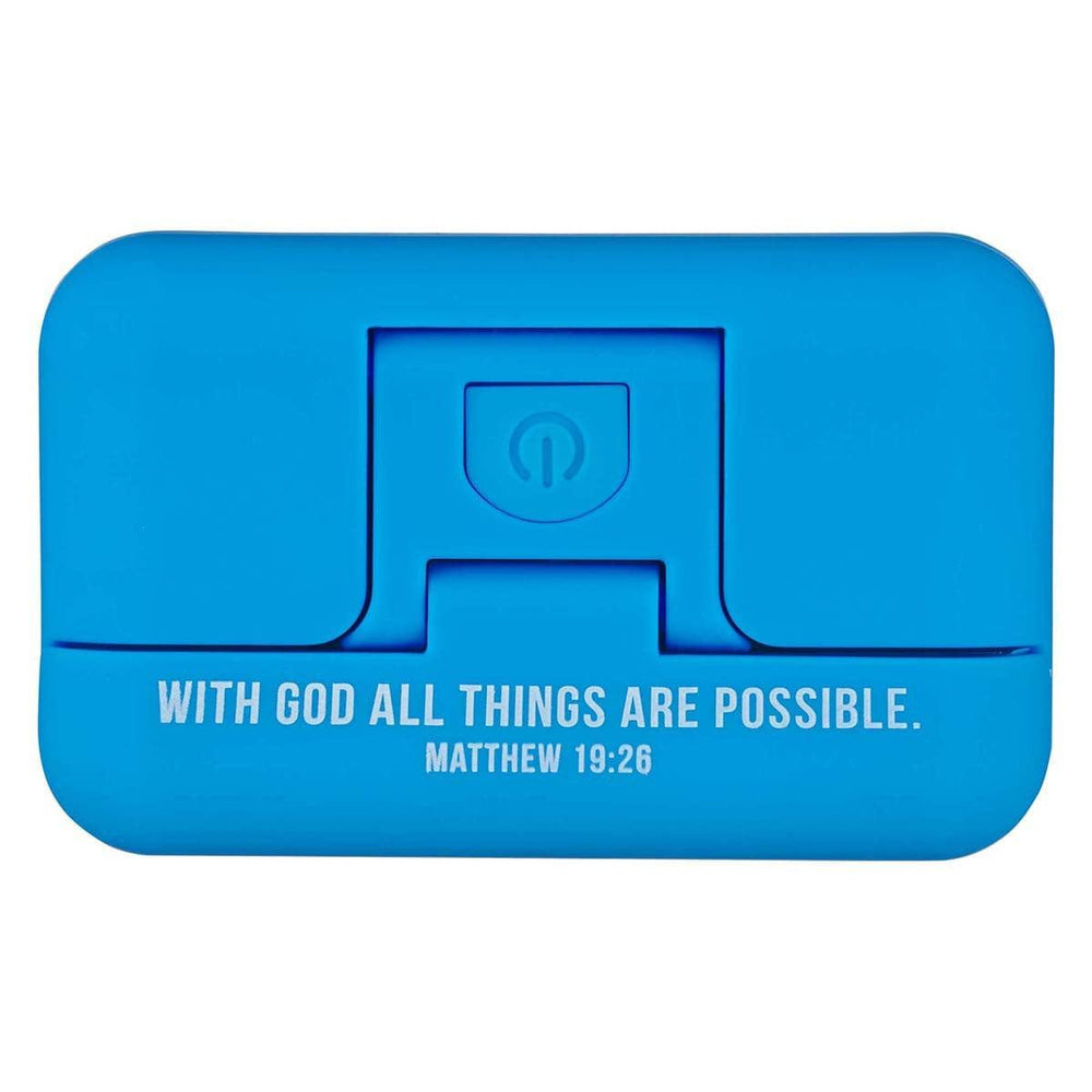 With God All Things Are Possible Blue Adjustable Clip-on Book Light - Matthew 16:26 - Pura Vida Books