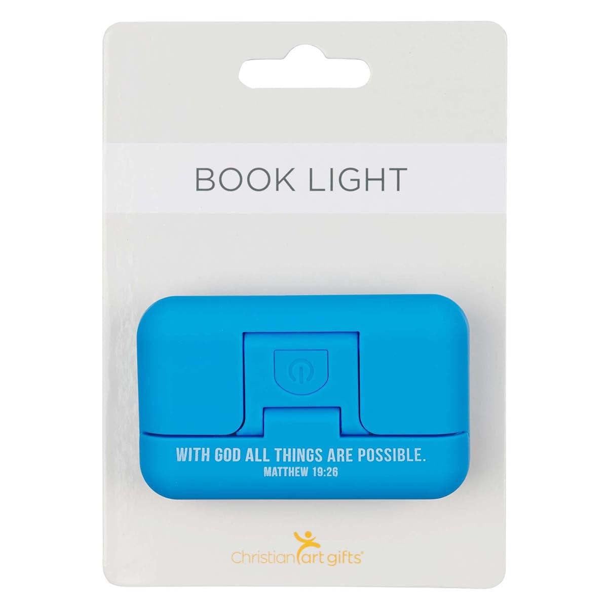 With God All Things Are Possible Blue Adjustable Clip-on Book Light - Matthew 16:26 - Pura Vida Books