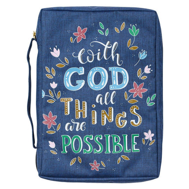 With God All Things Are Possible Navy Floral Value Bible Cover - Matthew 19:26 - Pura Vida Books