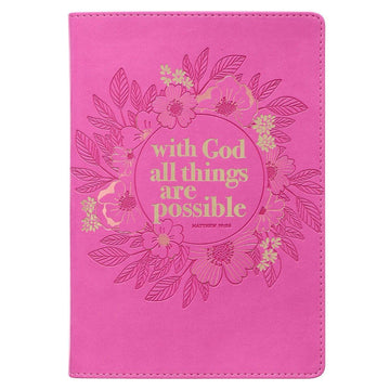 With God Pink Wreath Faux Leather Classic Journal - Matthew 19:26 - Pura Vida Books