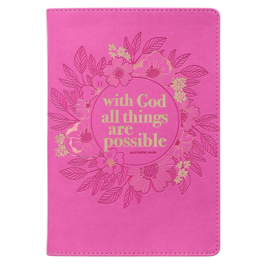 With God Pink Wreath Faux Leather Classic Journal - Matthew 19:26 - Pura Vida Books