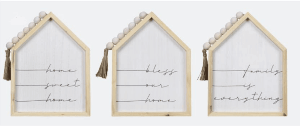 Wood Framed House Shaped Tabletop/Wall Signs with Beads/Tassel - Pura Vida Books