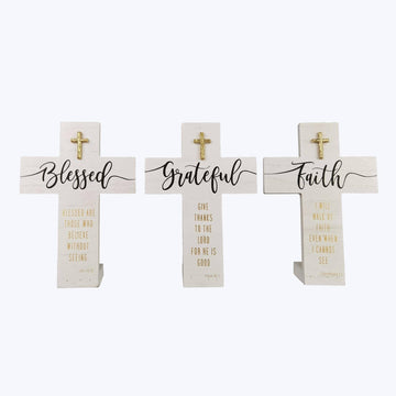 Wood Golden Faith Tabletop Cross - Pura Vida Books