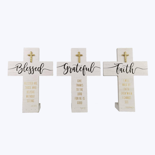 Wood Golden Faith Tabletop Cross - Pura Vida Books