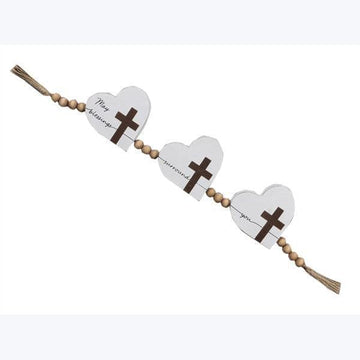 Wood Home Heart Garland with Cross Design - Pura Vida Books