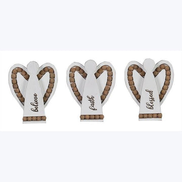 Wood Home Tabletop Angel With Blessing Bead Wings, 3 Assortments - Pura Vida Books