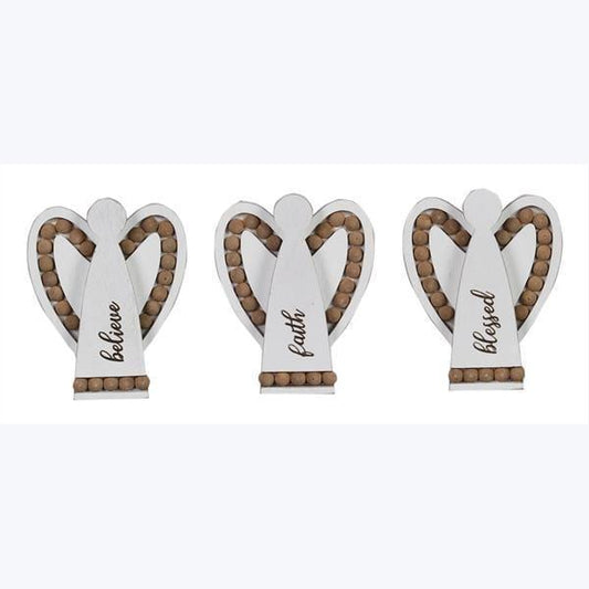 Wood Home Tabletop Angel With Blessing Bead Wings, 3 Assortments - Pura Vida Books