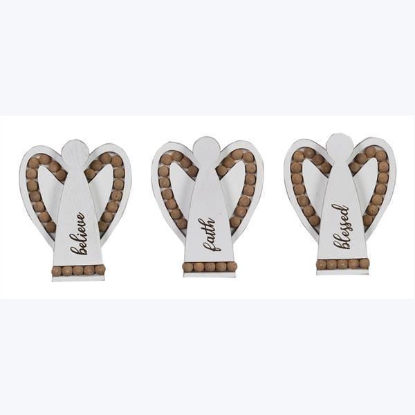 Wood Home Tabletop Angel With Blessing Bead Wings, 3 Assortments - Pura Vida Books