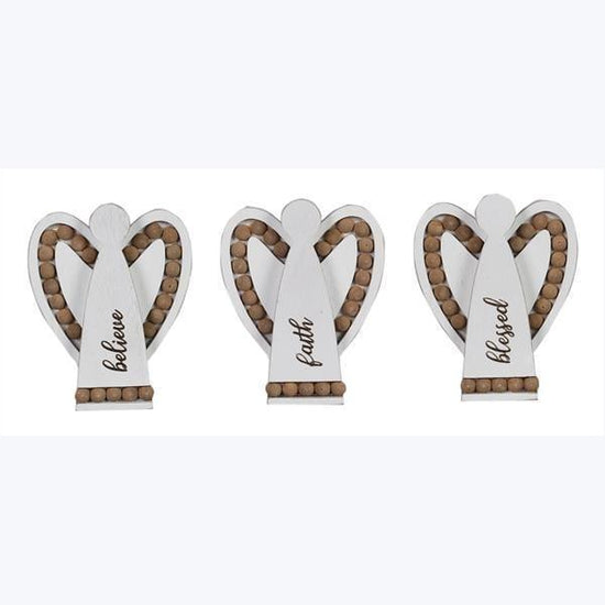 Wood Home Tabletop Angel With Blessing Bead Wings, 3 Assortments - Pura Vida Books
