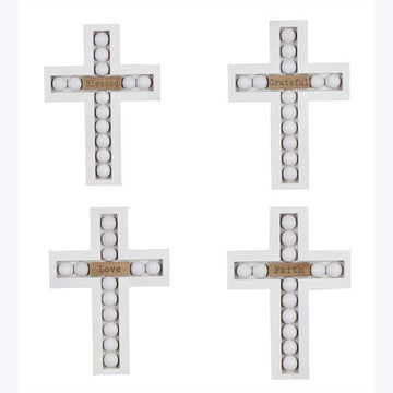 Wood Home Tabletop Cross with Blessing Bead Design, 4 Assorted - Pura Vida Books