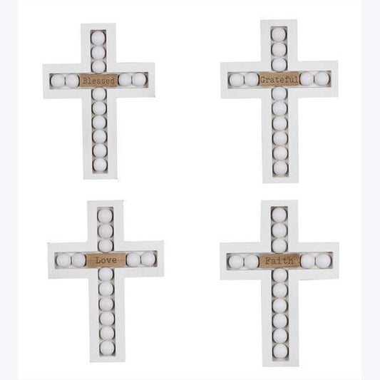 Wood Home Tabletop Cross with Blessing Bead Design, 4 Assorted - Pura Vida Books