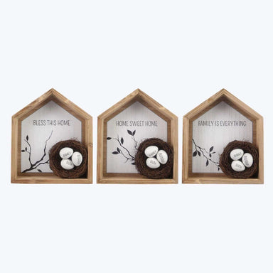 Wood House Shaped Box Sign with Blessed Nests, White Washed - Pura Vida Books