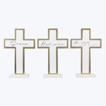 Wood Tabletop Cross with Metallic Boarder - Pura Vida Books