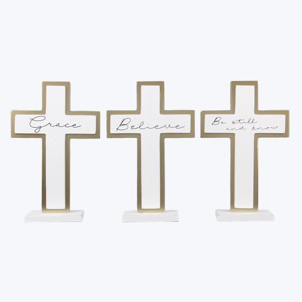 Wood Tabletop Cross with Metallic Boarder - Pura Vida Books