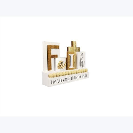 Wood Tabletop Faith Sign, with Blessing Bead Accent - Pura Vida Books