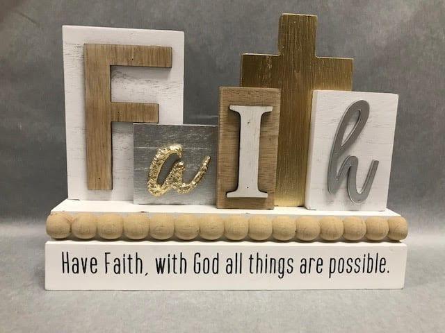 Wood Tabletop Faith Sign, with Blessing Bead Accent - Pura Vida Books