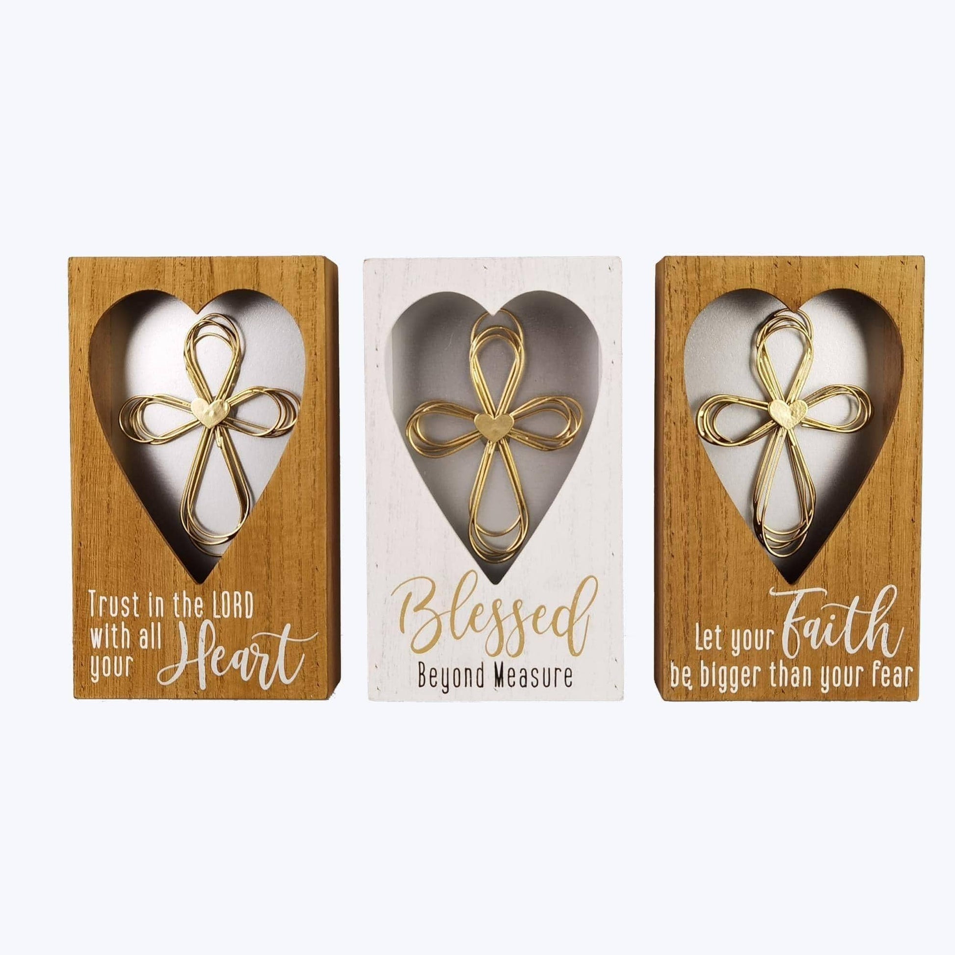 Wood Tabletop/Wall Golden Faith Shadow Box with Cross Design - Pura Vida Books