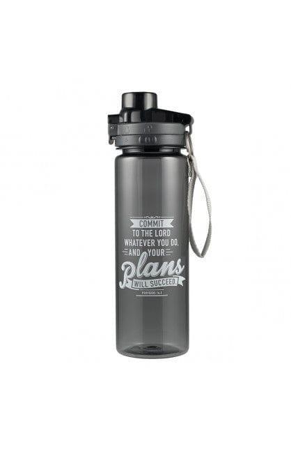 Your Plans Will Succeed Black Plastic Water Bottle - Pura Vida Books