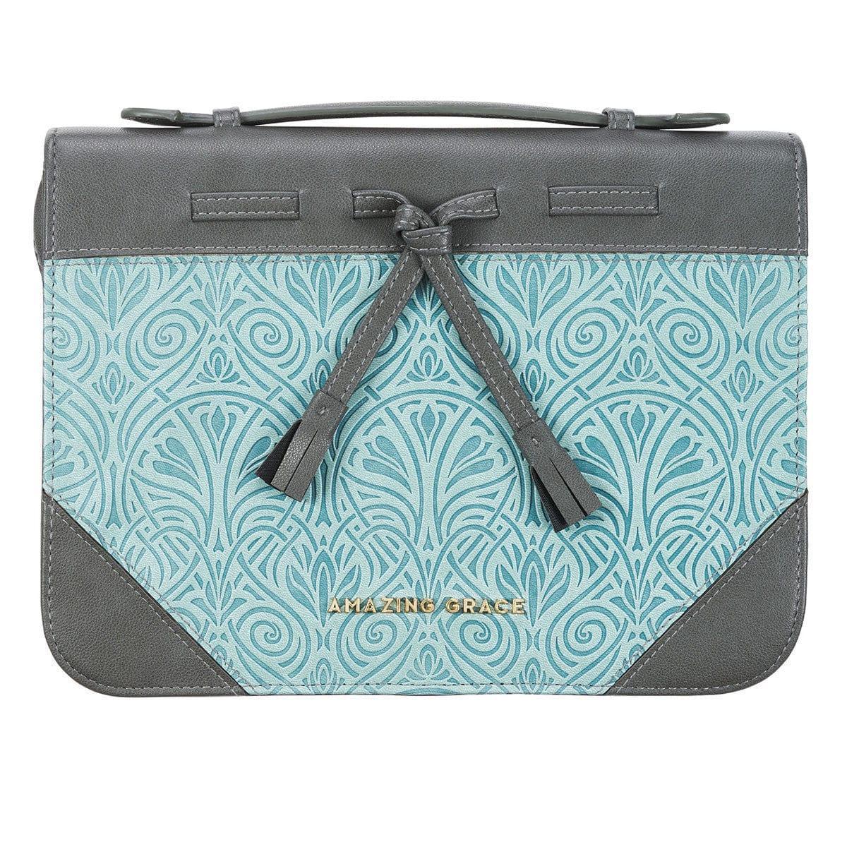 Amazing Grace Gray and Turquoise Faux Leather Fashion Bible Cover with Tassels - Pura Vida Books